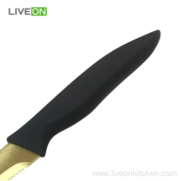 Gold Titanium Coating Steel Plastic Handle Steak Knife